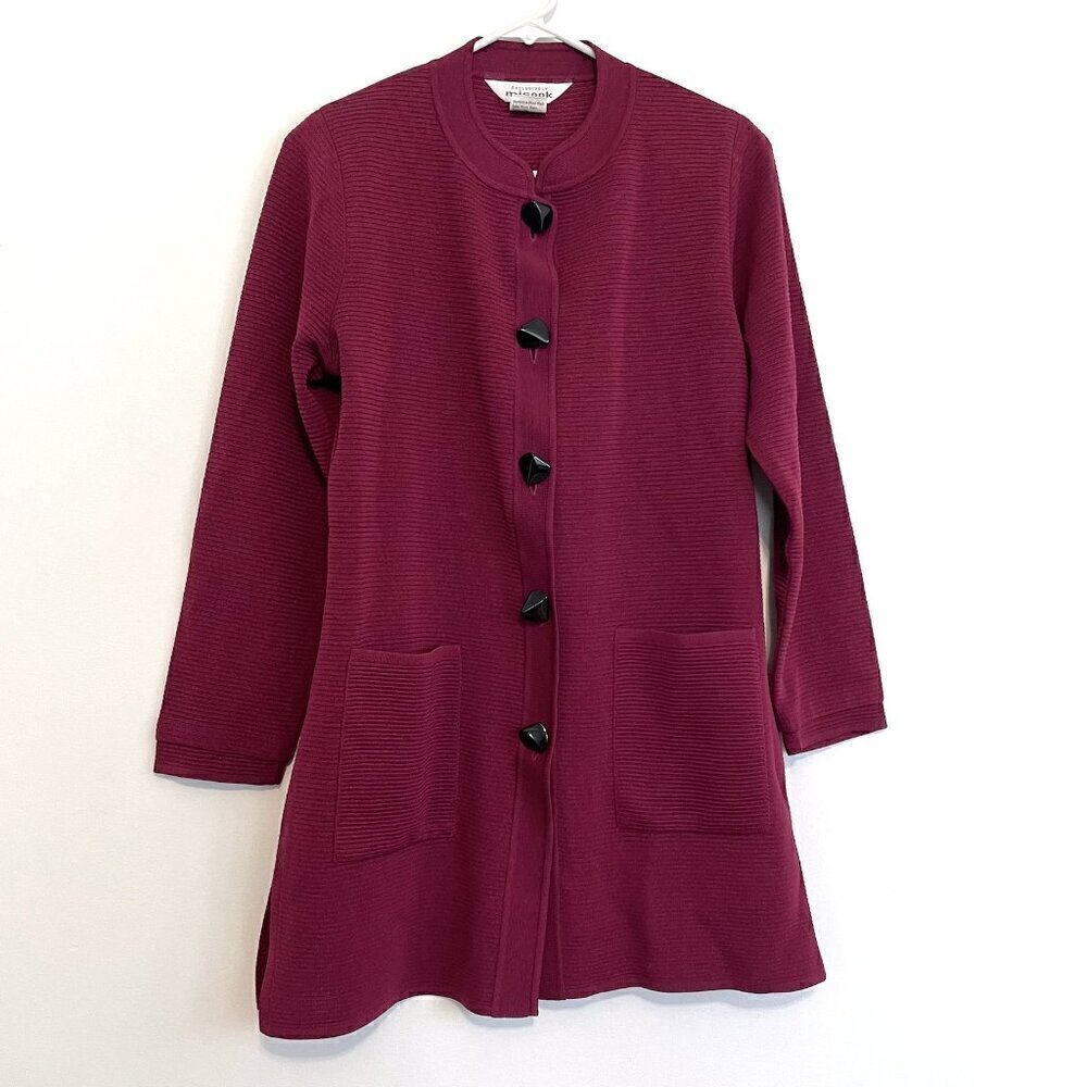 EXCLUSIVELY MISOOK Berry Raspberry Ribbed Knit Long Cardigan Sweater / Coatigan